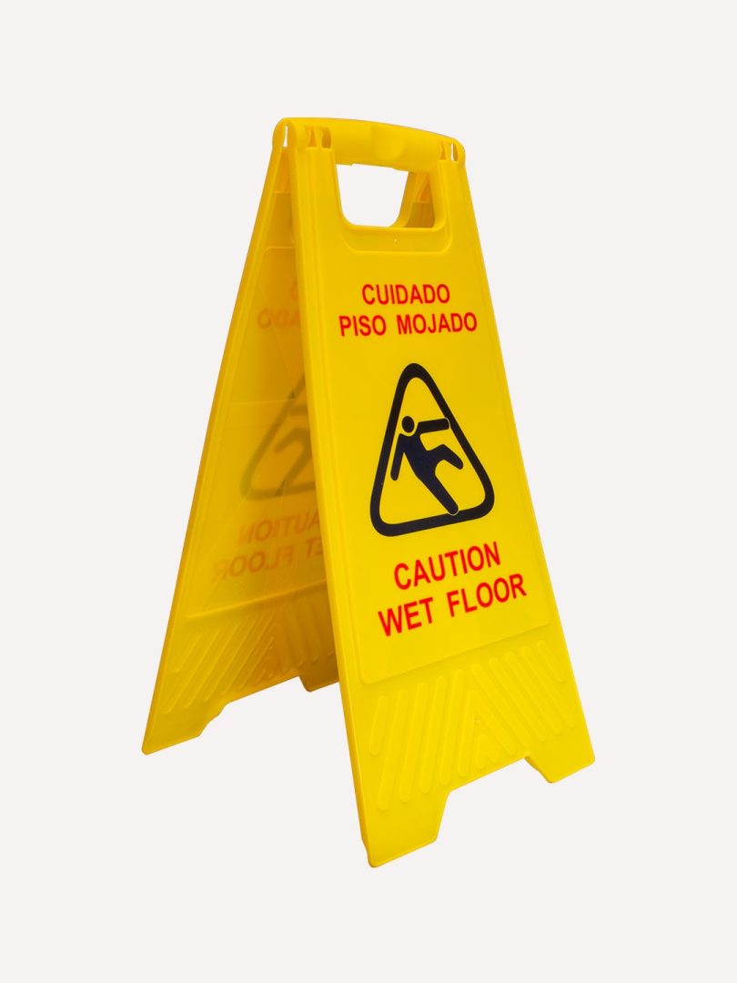Señalamiento de piso mojado, práctico ligero fácil de usar amarillo, ingles y español, caution wet floor