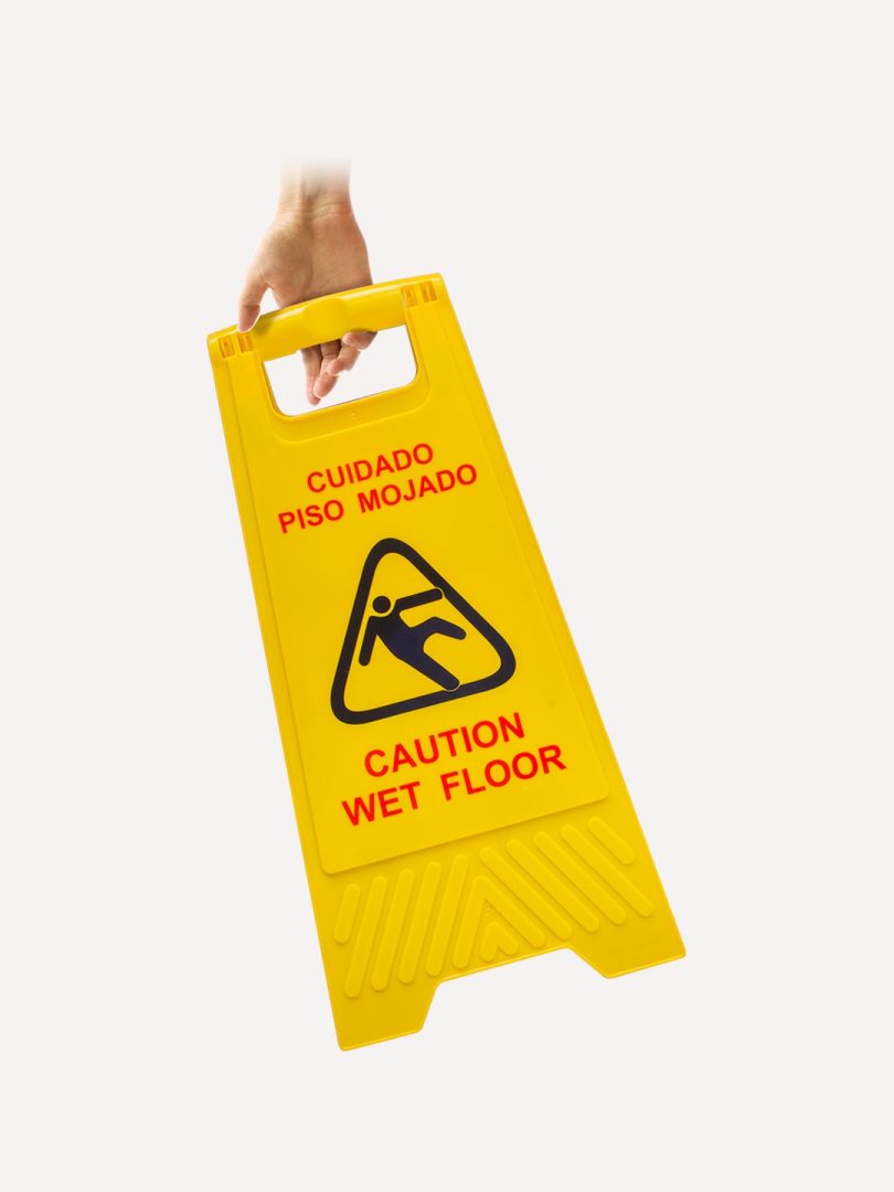 Señalamiento de piso mojado, práctico ligero fácil de usar amarillo, ingles y español, caution wet floor